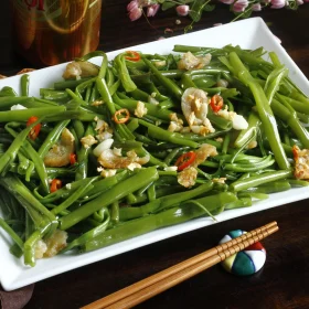 rau muống xào tóp mỡ